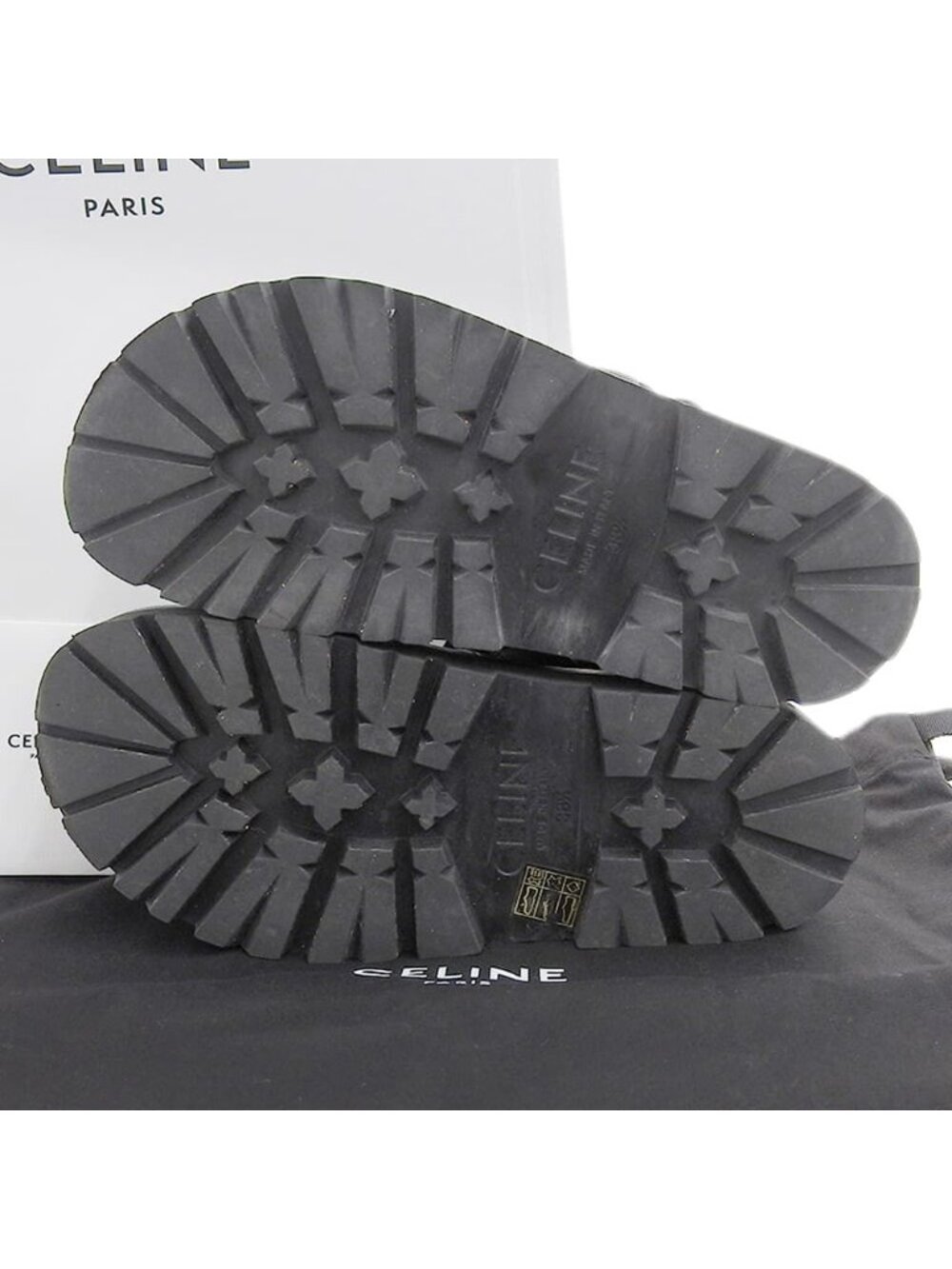 Celine Leather Fabric Sandals Bulky Shoes Black 38.5 - Picture 2 of 6